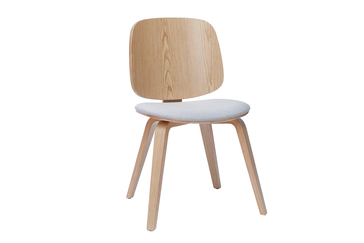 Set de 2sillas de madera clara y tela gris clara BECK