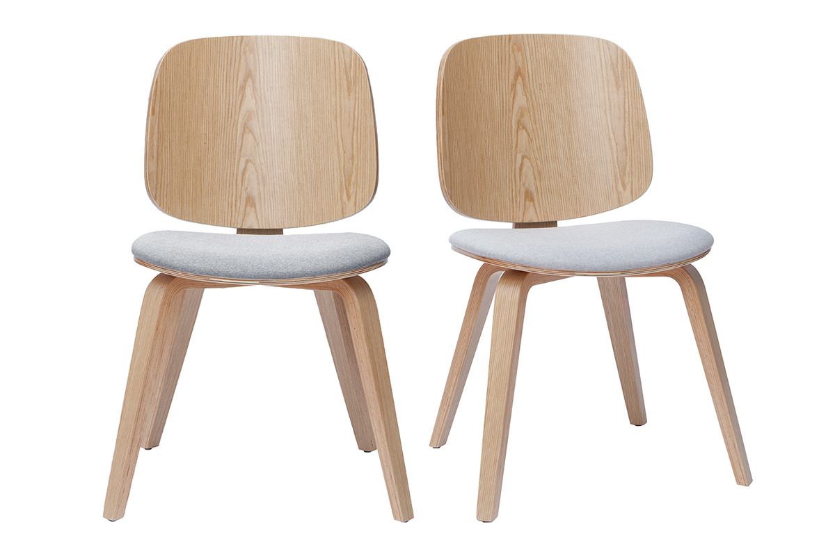 Set de 2sillas de madera clara y tela gris clara BECK