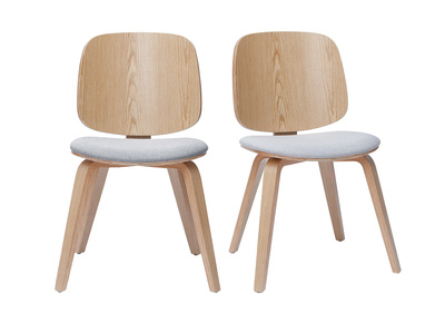 Set de 2 sillas de madera clara y tela gris clara BECK