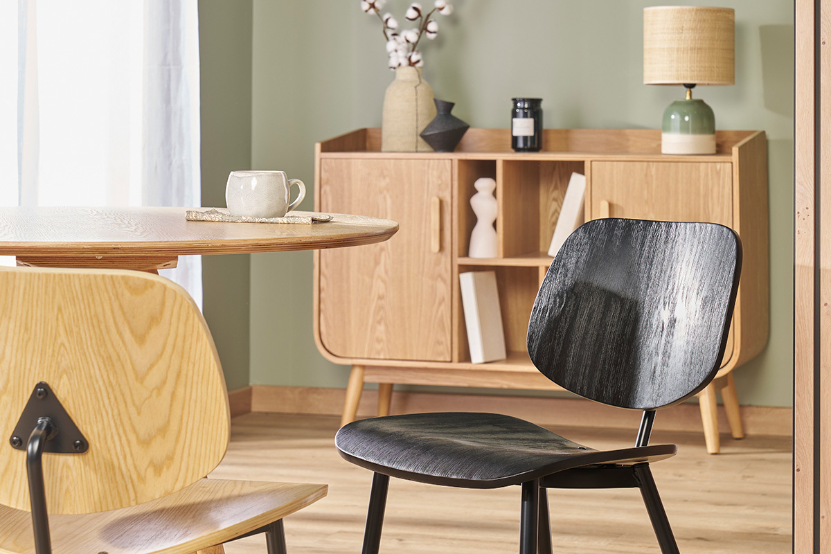 Set de 2sillas de madera negra y metal negro TOBIAS
