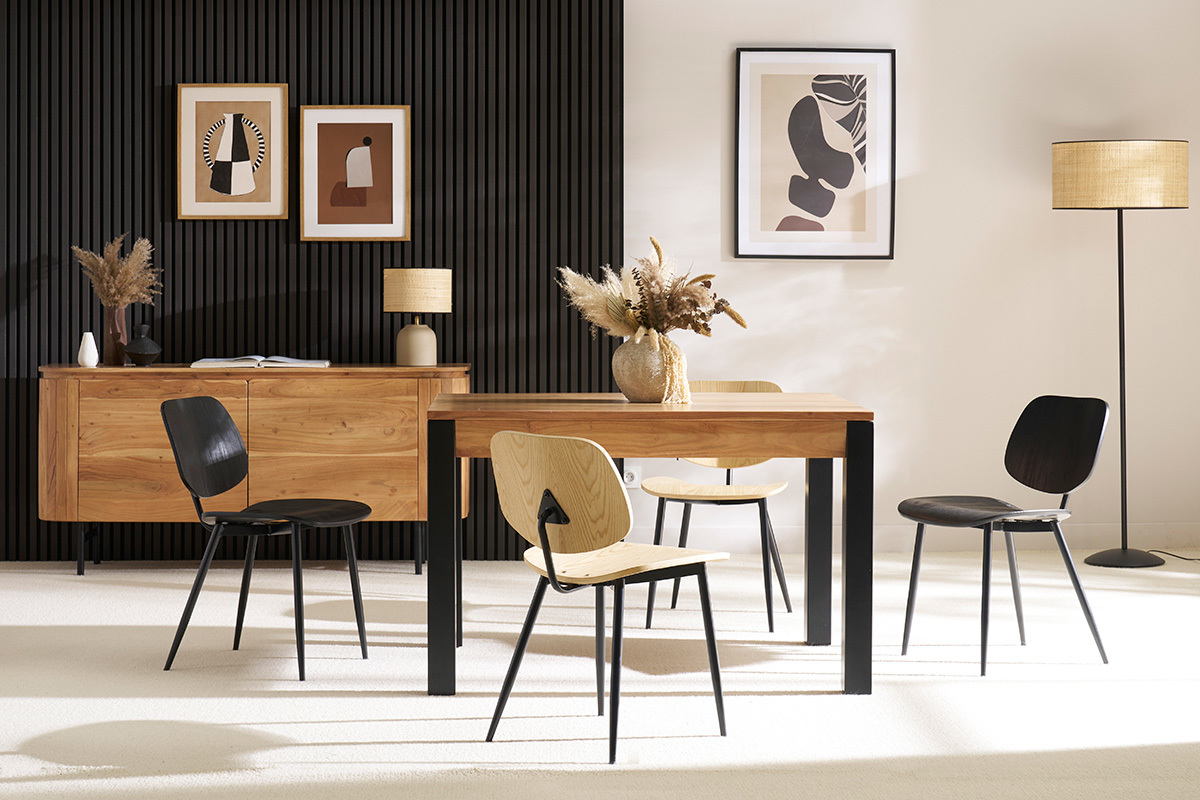 Set de 2sillas de madera negra y metal negro TOBIAS
