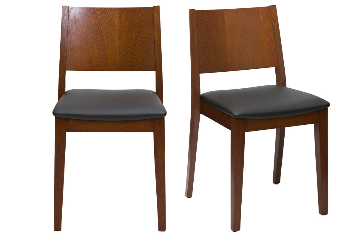 Set de 2 sillas de nogal con asiento negro MELVIL