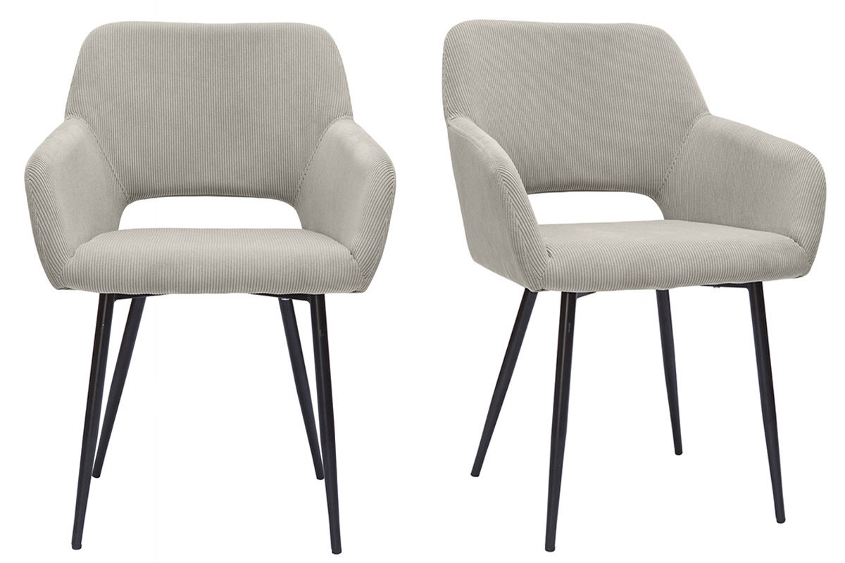 Set de 2 sillas de pana color topo y metal negro LAURETTE