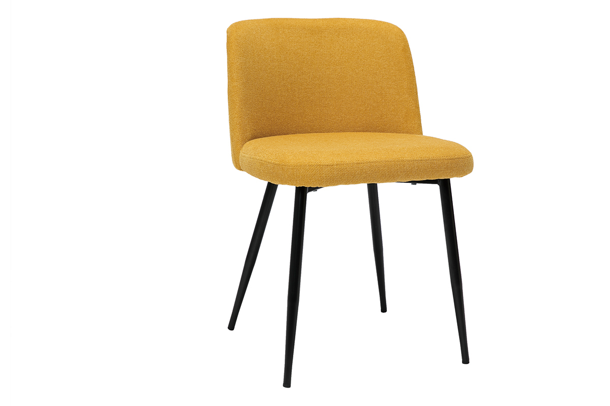 Set de 2sillas de tejido efecto aterciopelado texturizado amarillo mostaza y metal negro MONTI