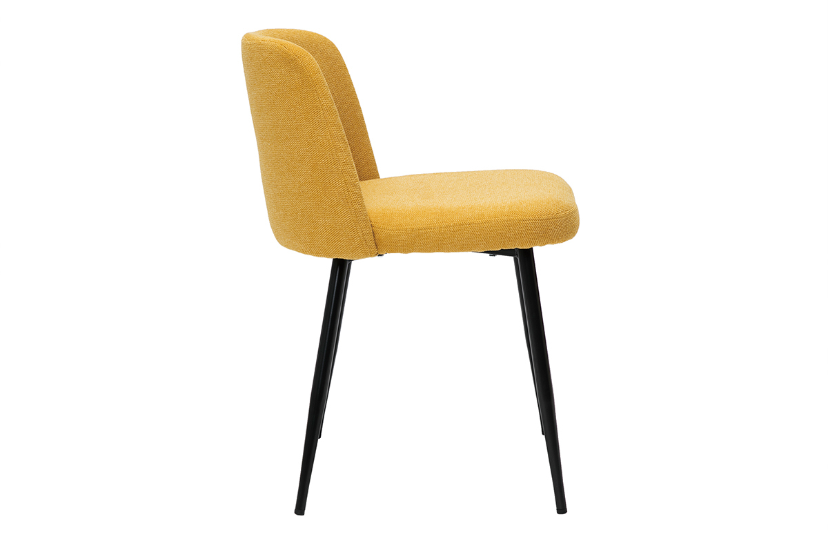 Set de 2sillas de tejido efecto aterciopelado texturizado amarillo mostaza y metal negro MONTI
