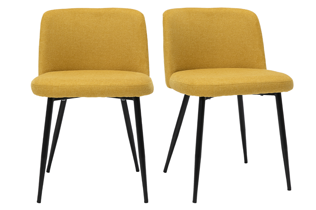 Set de 2sillas de tejido efecto aterciopelado texturizado amarillo mostaza y metal negro MONTI