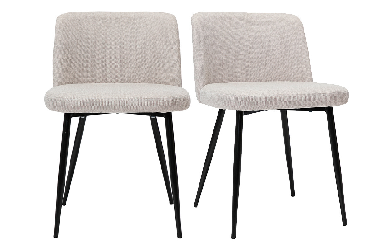 Set de 2sillas de tejido efecto aterciopelado texturizado beige y metal negro MONTI
