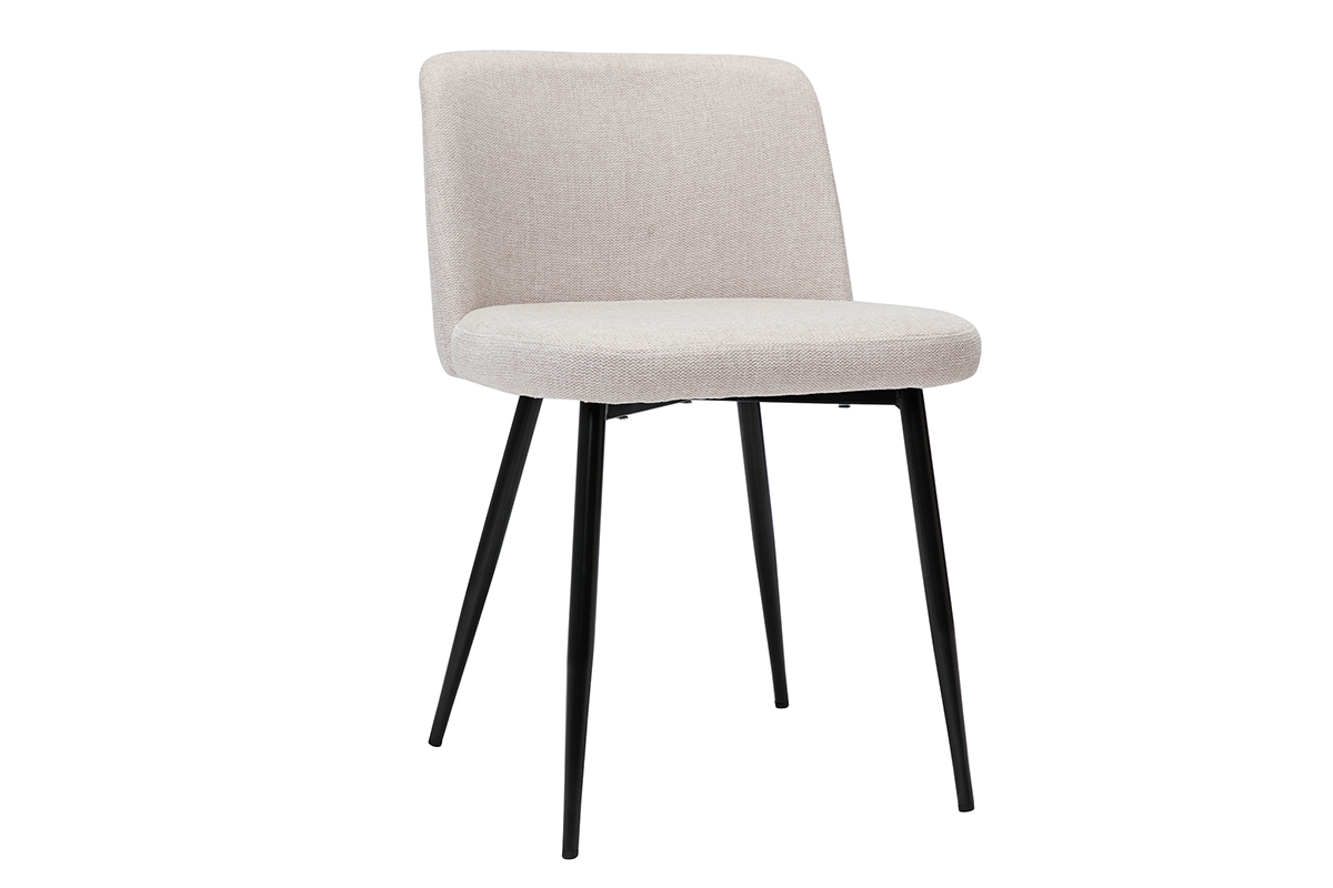 Set de 2sillas de tejido efecto aterciopelado texturizado beige y metal negro MONTI