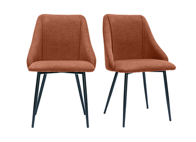 Set de 2 sillas de tejido efecto aterciopelado texturizado terracota y metal negro HIGGINS