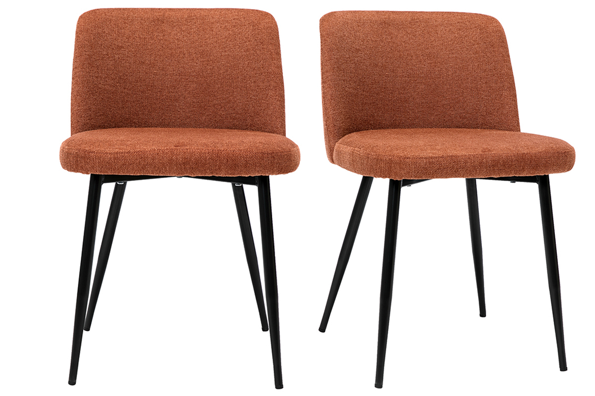 Set de 2sillas de tejido efecto aterciopelado texturizado terracota y metal negro MONTI