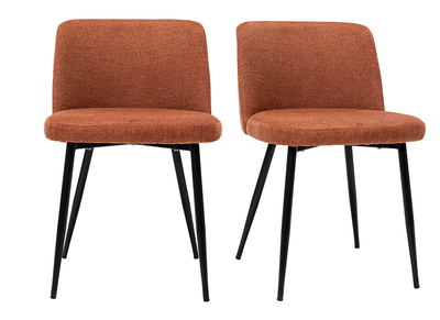 Set de 2 sillas de tejido efecto aterciopelado texturizado terracota y metal negro MONTI