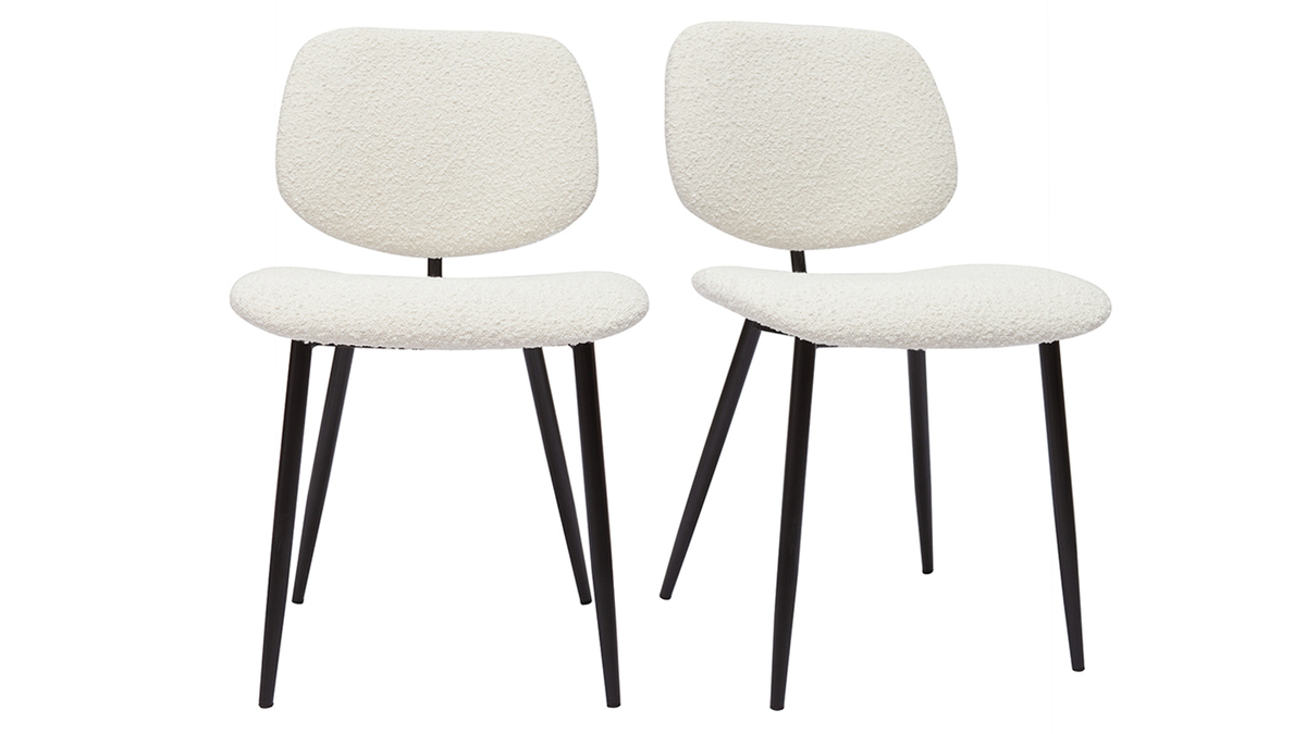 Set de 2 sillas de tejido efecto borreguillo blanco y metal negro TOBIAS