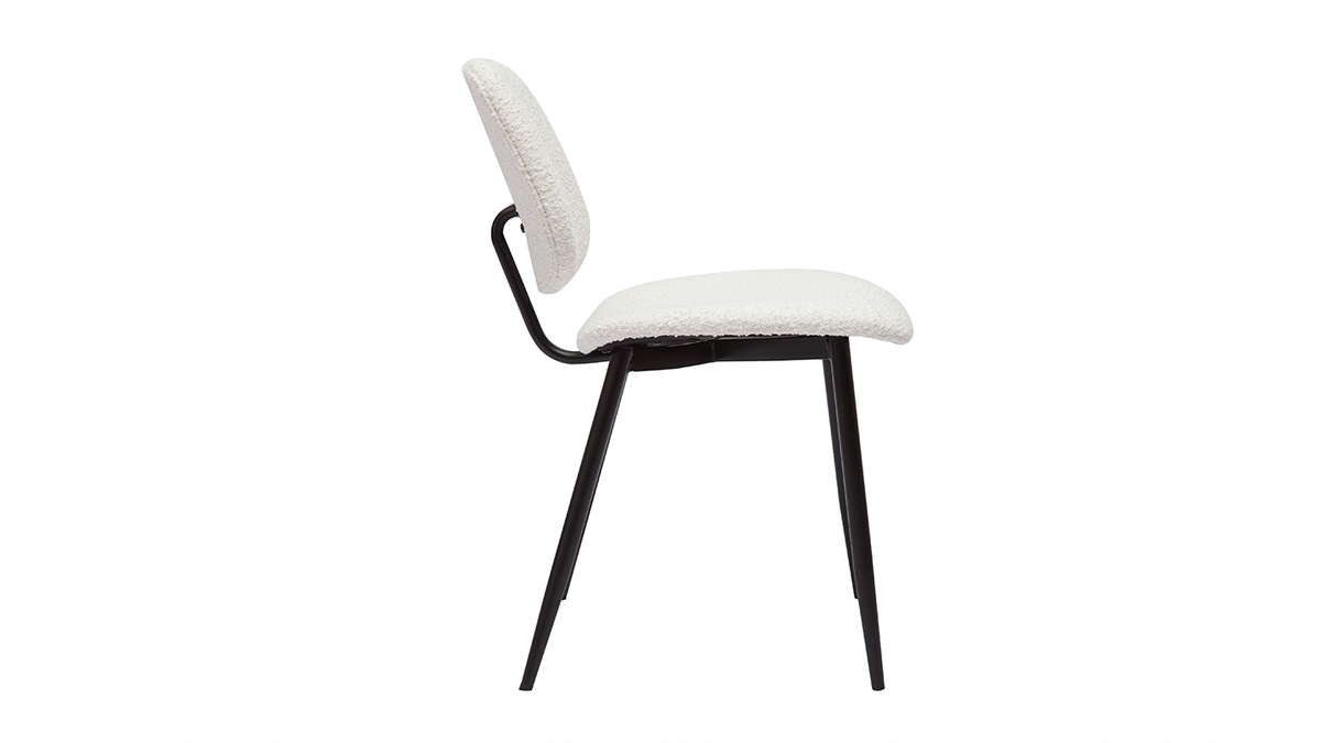 Set de 2 sillas de tejido efecto borreguillo blanco y metal negro TOBIAS