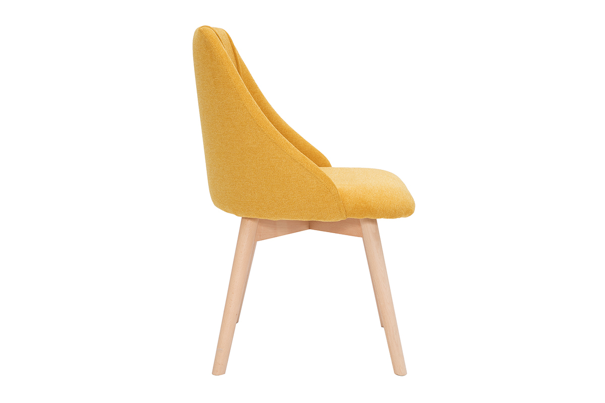 Set de 2 sillas de tela efecto aterciopelado texturizado amarillo mostaza y madera maciza HIGGINS