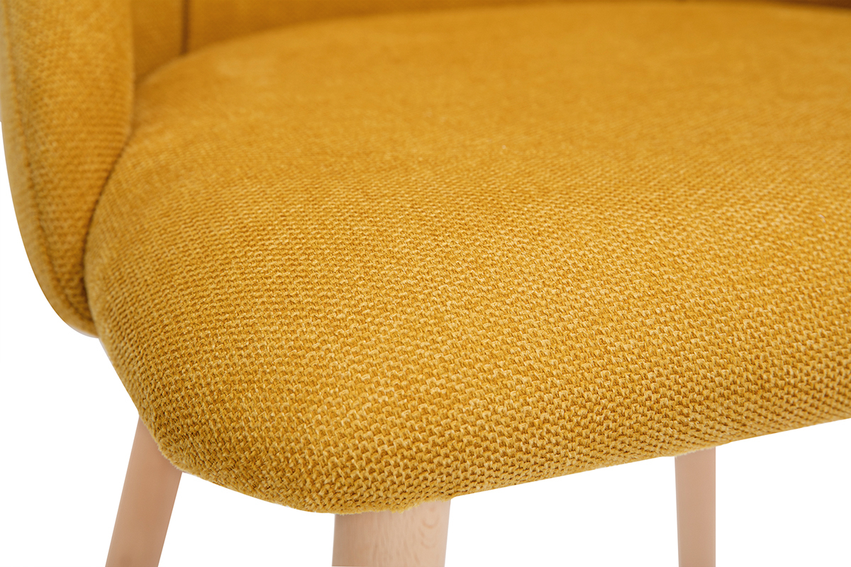 Set de 2 sillas de tela efecto aterciopelado texturizado amarillo mostaza y madera maciza HIGGINS