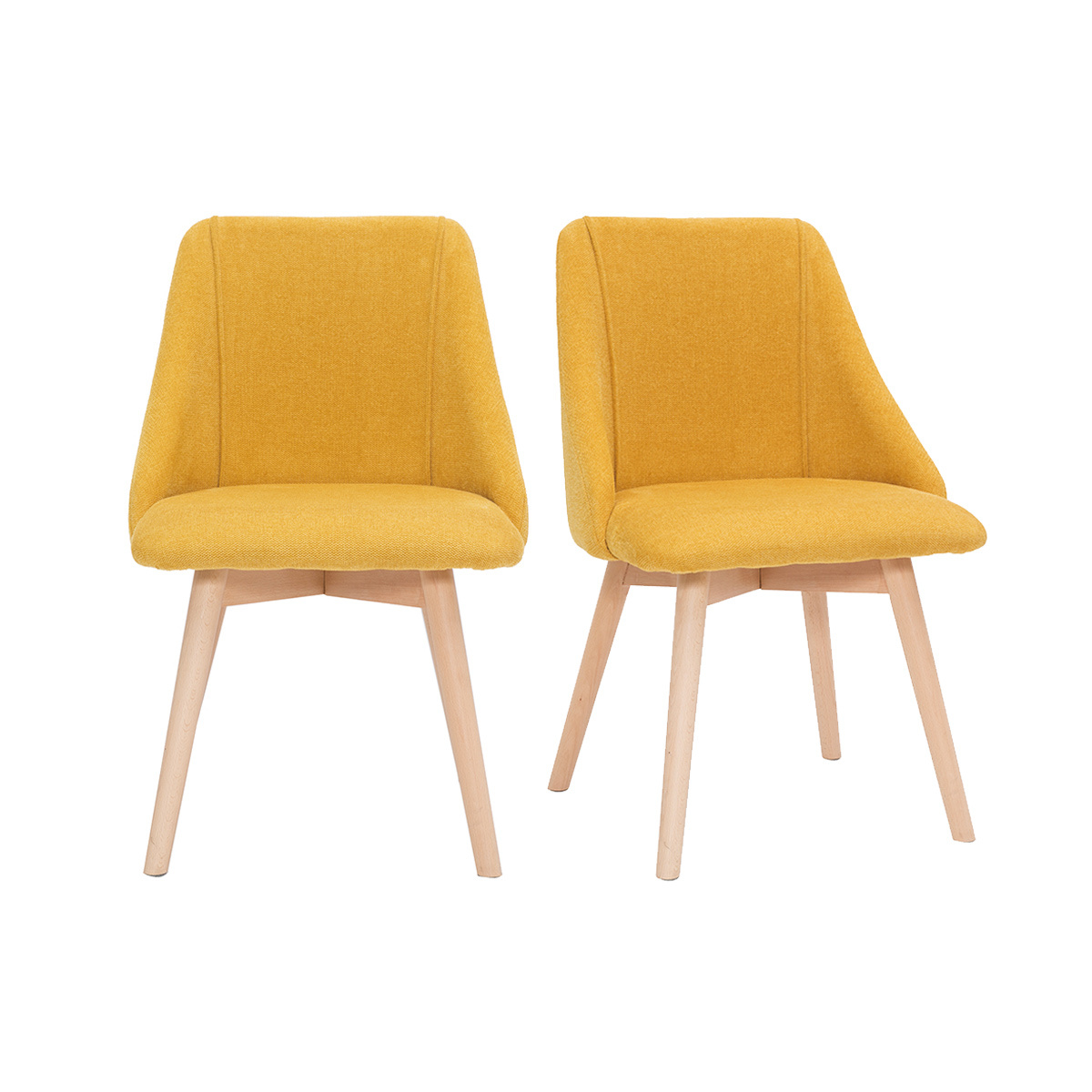 Set de 2 sillas de tela efecto aterciopelado texturizado amarillo mostaza y madera maciza HIGGINS