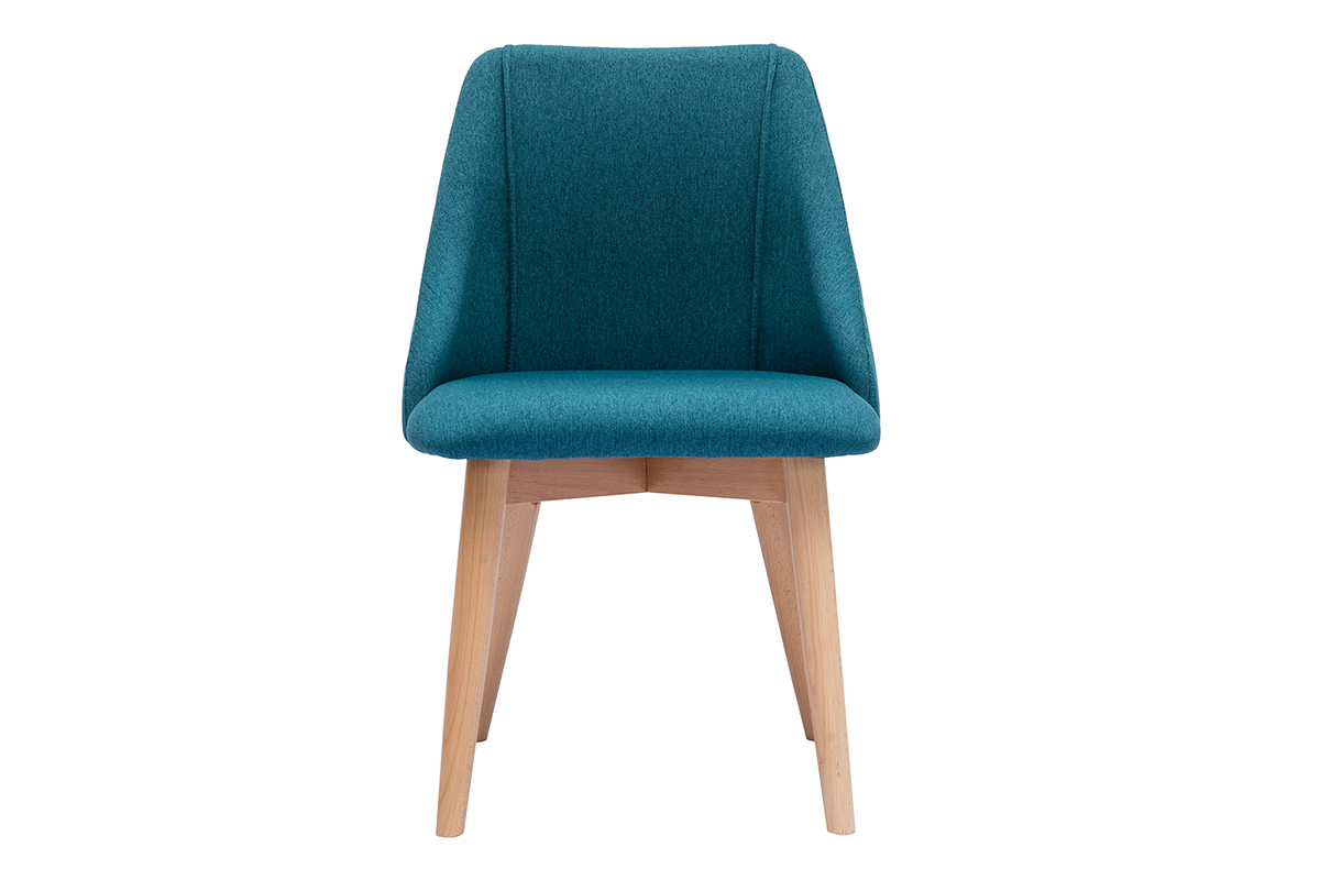 Set de 2 sillas de tela efecto aterciopelado texturizado azul petrleo y madera clara maciza HIGGINS