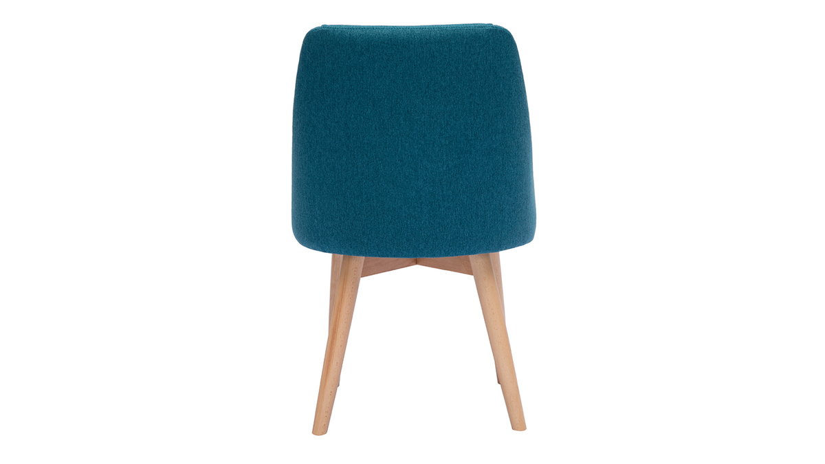 Set de 2 sillas de tela efecto aterciopelado texturizado azul petrleo y madera clara maciza HIGGINS