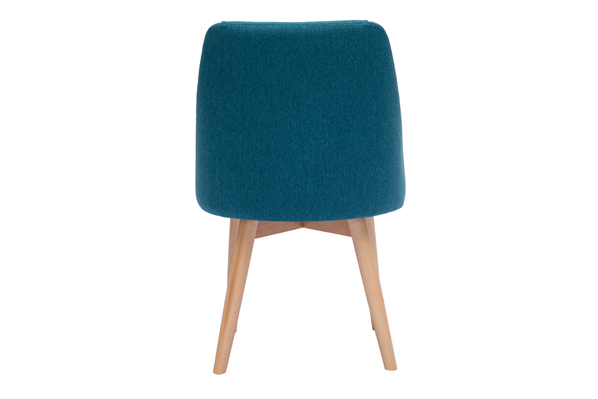 Set de 2 sillas de tela efecto aterciopelado texturizado azul petrleo y madera clara maciza HIGGINS