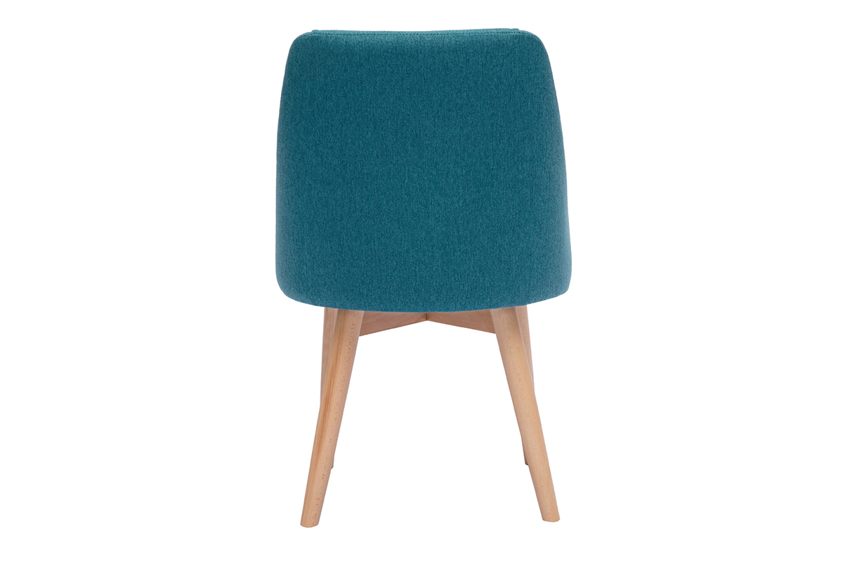 Set de 2 sillas de tela efecto aterciopelado texturizado azul petrleo y madera clara maciza HIGGINS