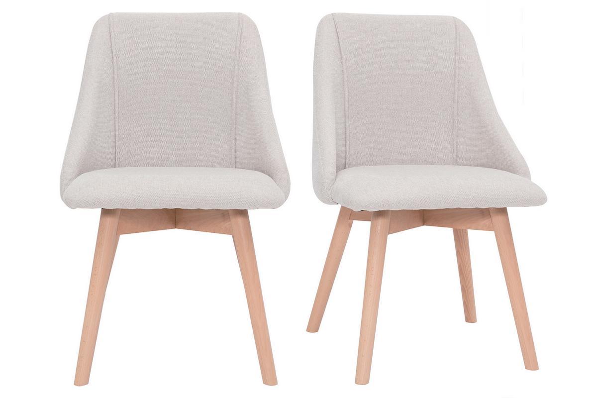 Set de 2sillas de tela efecto aterciopelado texturizado beige y madera clara HIGGINS