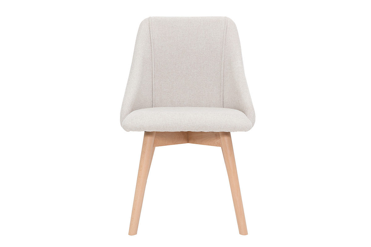 Set de 2sillas de tela efecto aterciopelado texturizado beige y madera clara HIGGINS