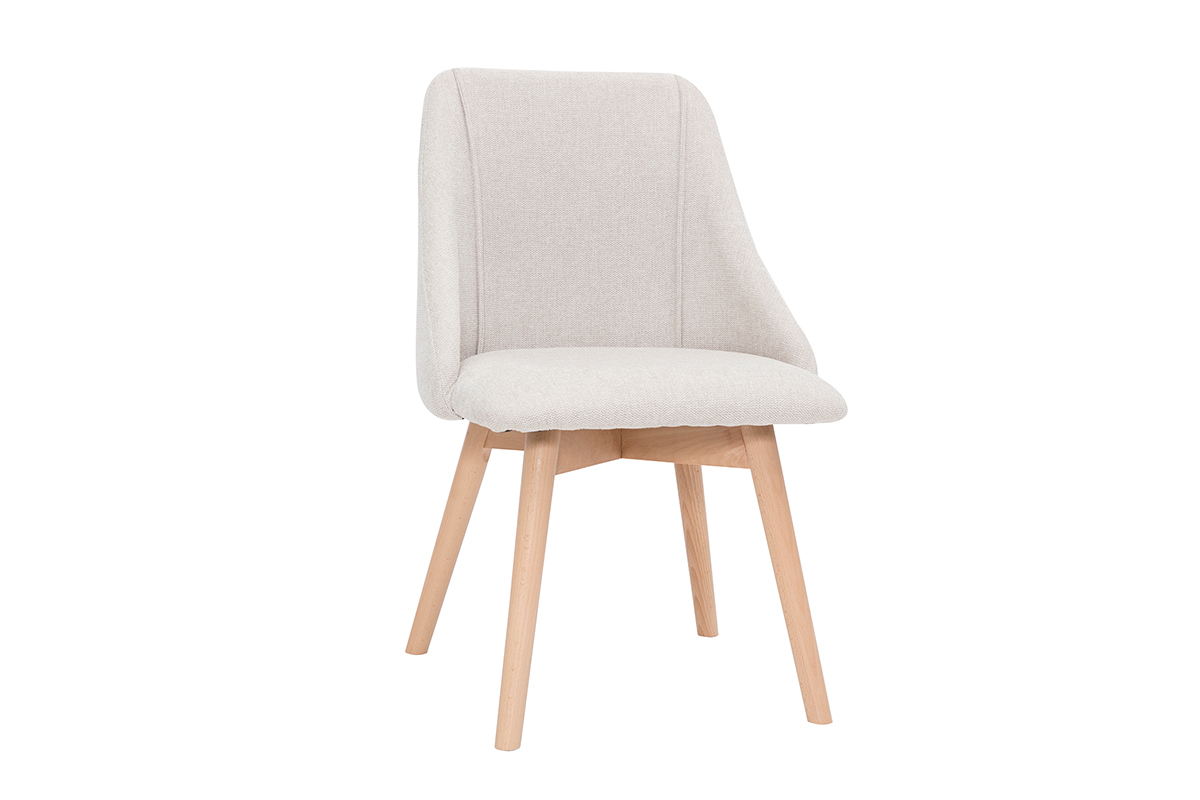 Set de 2sillas de tela efecto aterciopelado texturizado beige y madera clara HIGGINS