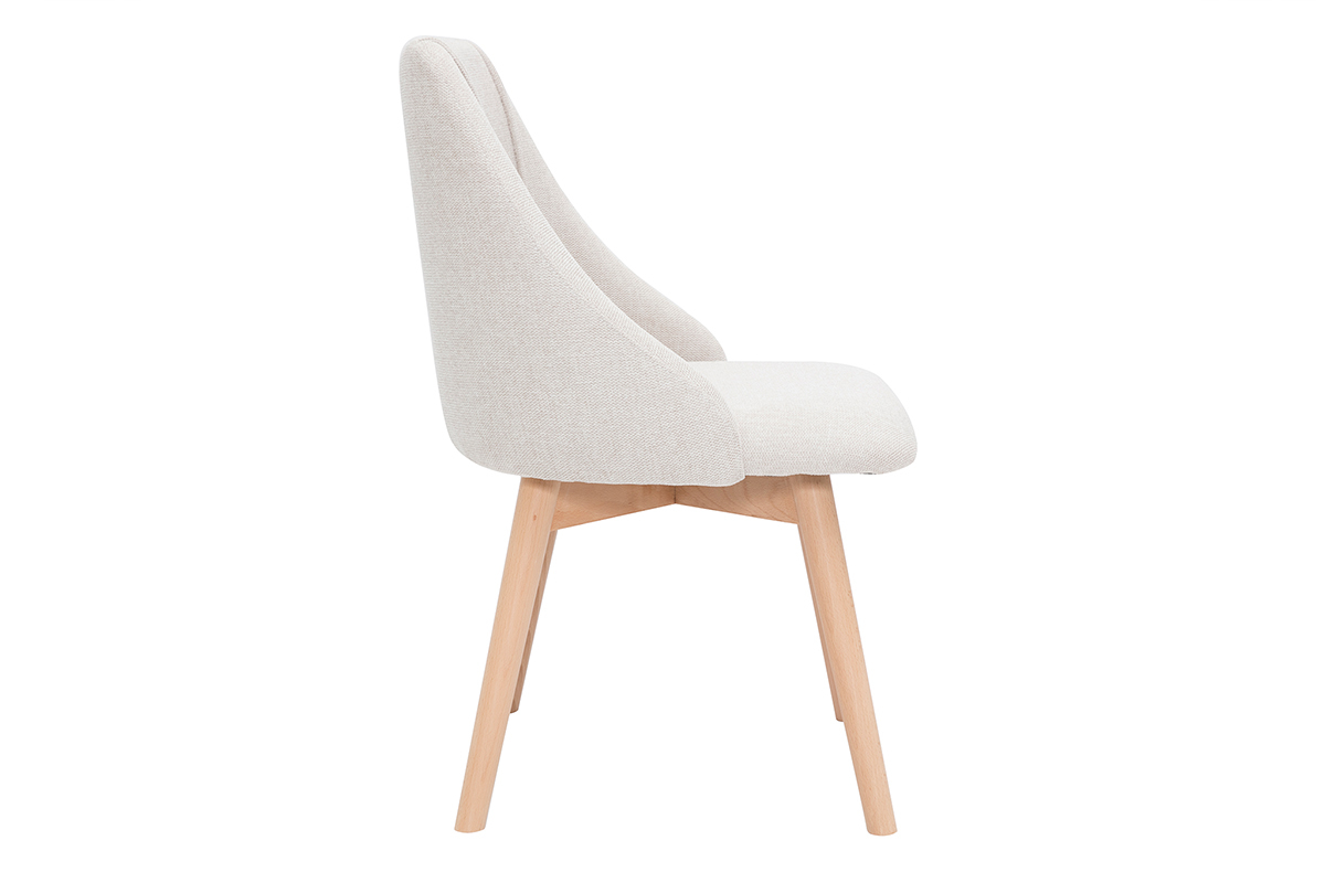 Set de 2sillas de tela efecto aterciopelado texturizado beige y madera clara HIGGINS