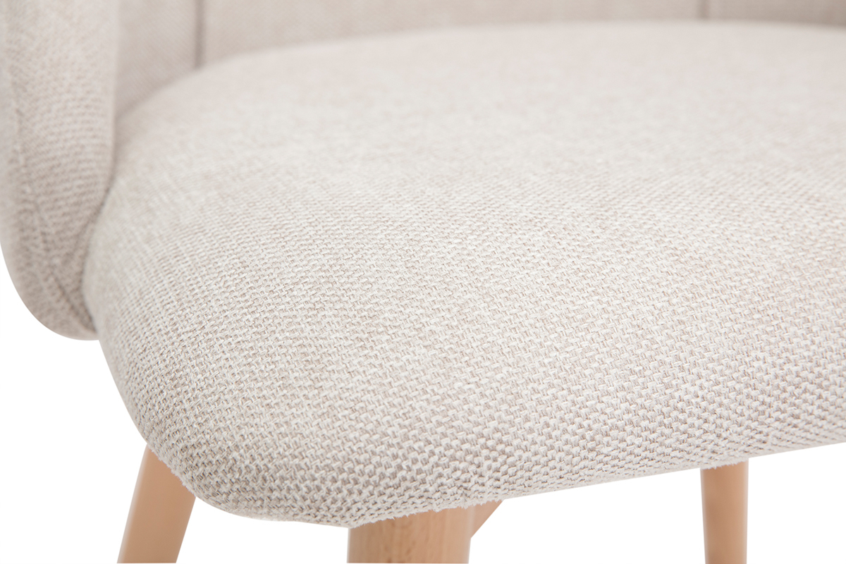 Set de 2sillas de tela efecto aterciopelado texturizado beige y madera clara HIGGINS