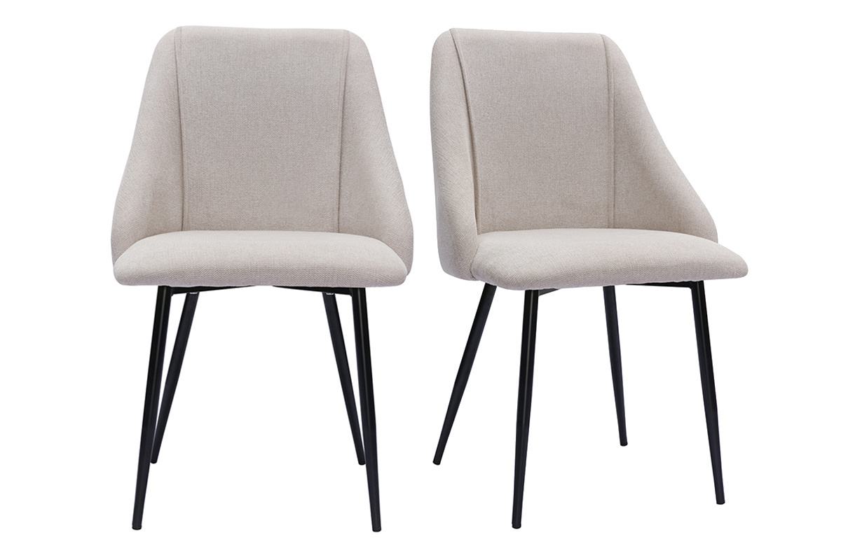 Set de 2 sillas de tela efecto aterciopelado texturizado beige y metal negro HIGGINS
