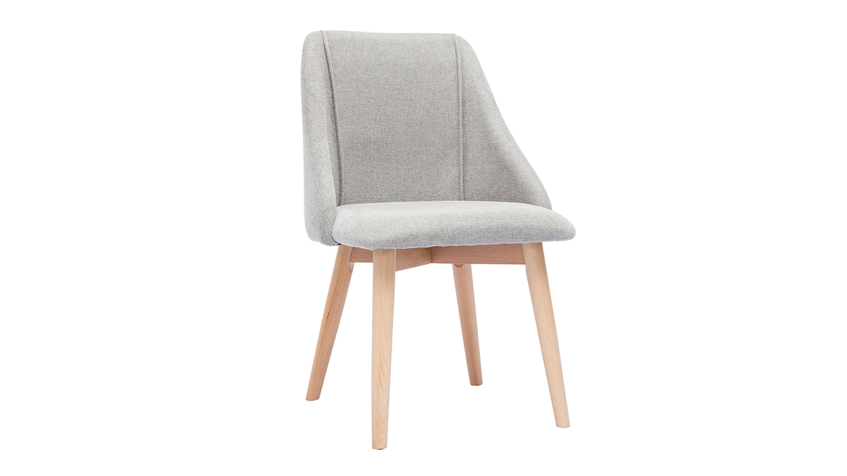 Set de 2 sillas de tela efecto aterciopelado texturizado gris y madera clara maciza HIGGINS