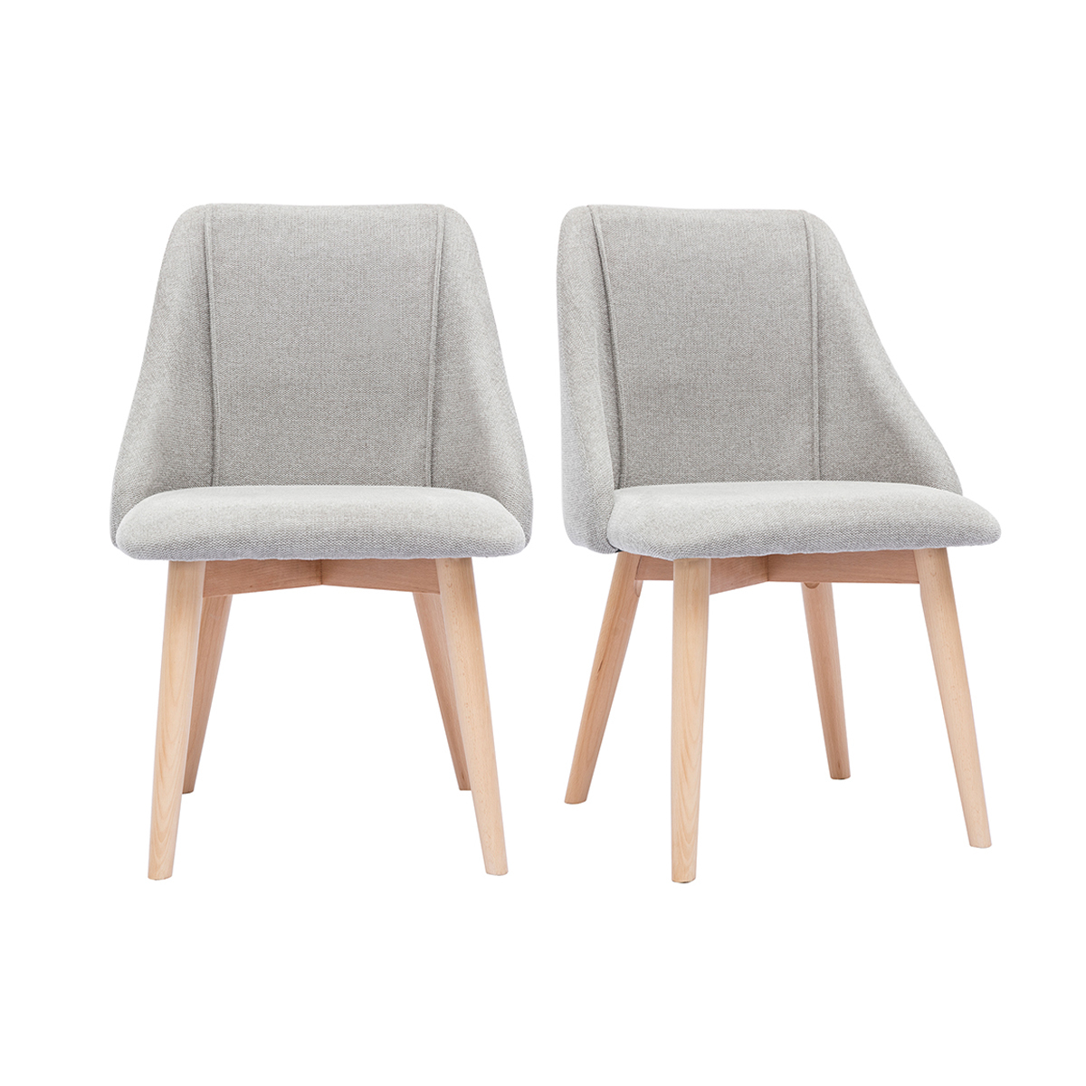 Set de 2 sillas de tela efecto aterciopelado texturizado gris y madera clara maciza HIGGINS