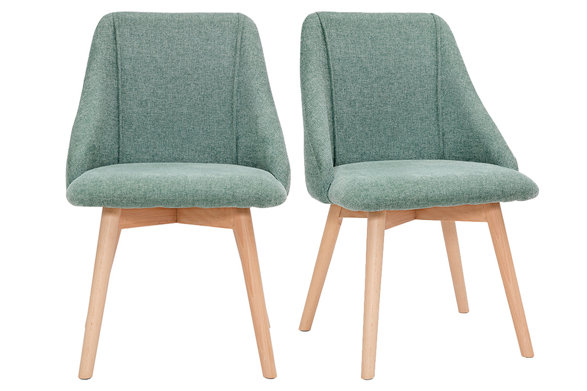 Set de 2sillas de tela efecto aterciopelado texturizado verde y madera clara HIGGINS