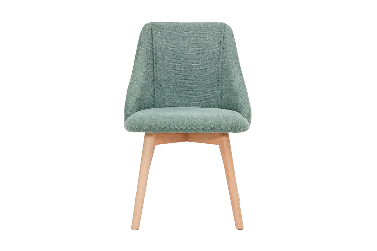 Set de 2sillas de tela efecto aterciopelado texturizado verde y madera clara HIGGINS