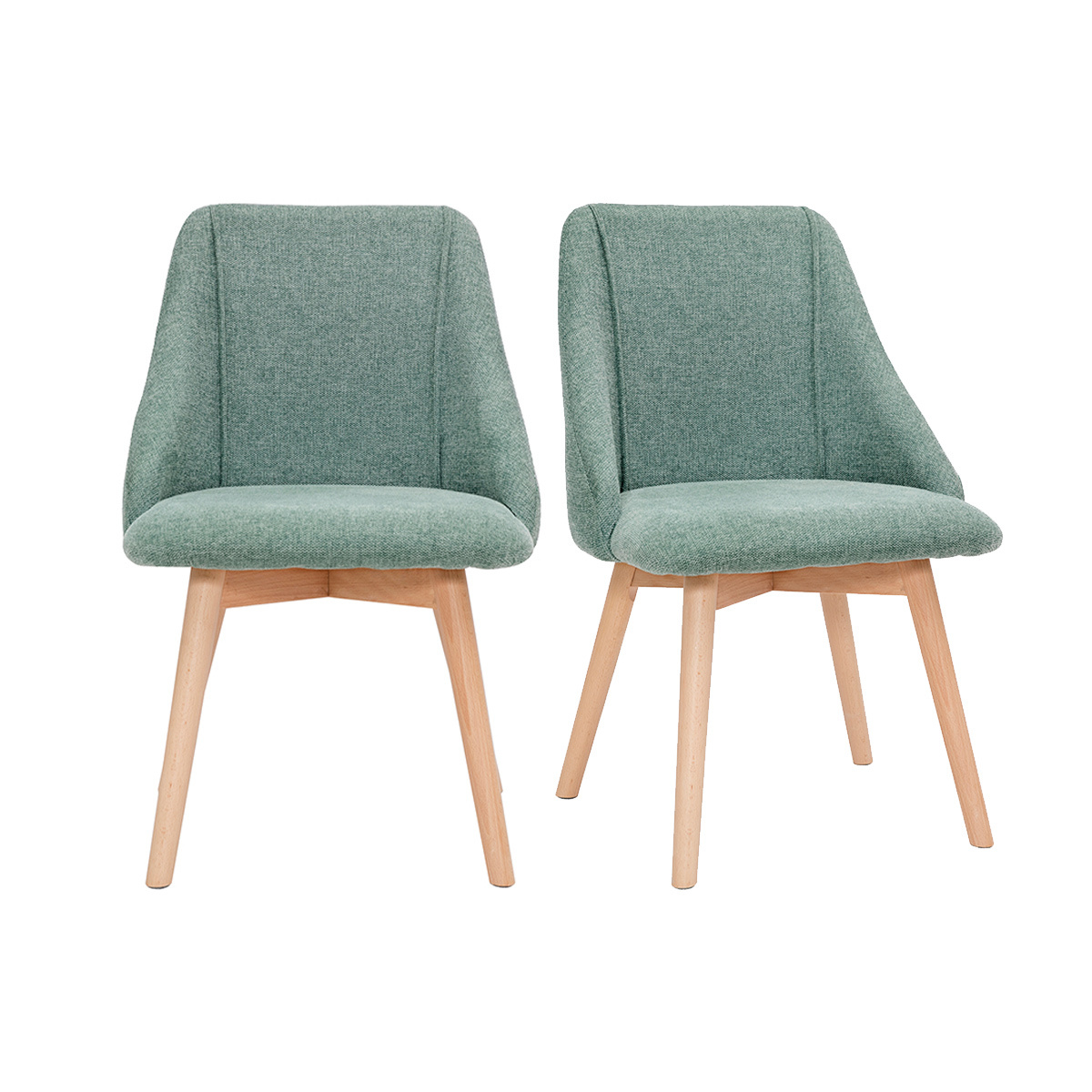 Set de 2 sillas de tela efecto aterciopelado texturizado verde y madera clara HIGGINS