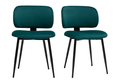 Set de 2 sillas de terciopelo azul petróleo y metal negro ATRIUM