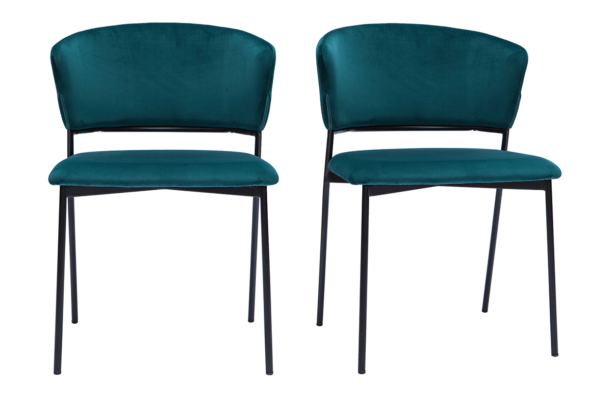 Set de 2sillas de terciopelo azul petrleo y metal negro FELIZ