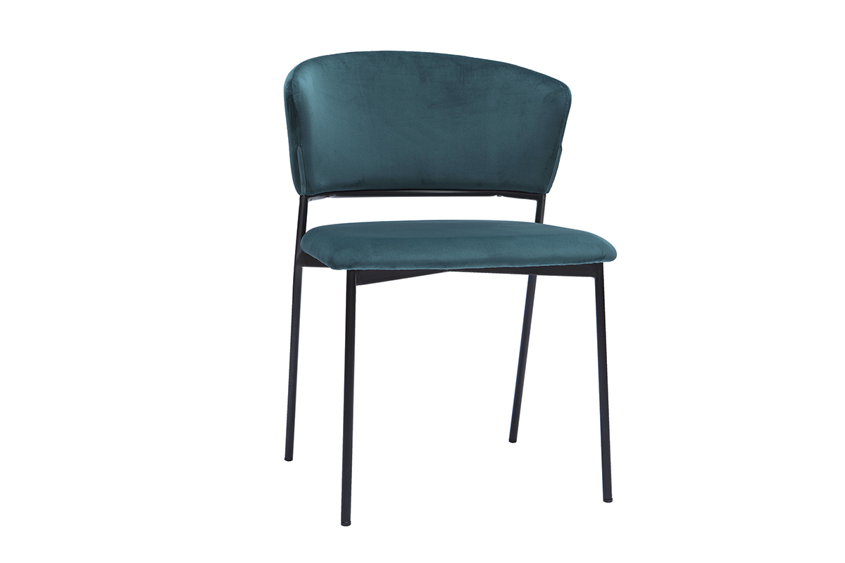 Set de 2sillas de terciopelo azul petrleo y metal negro FELIZ