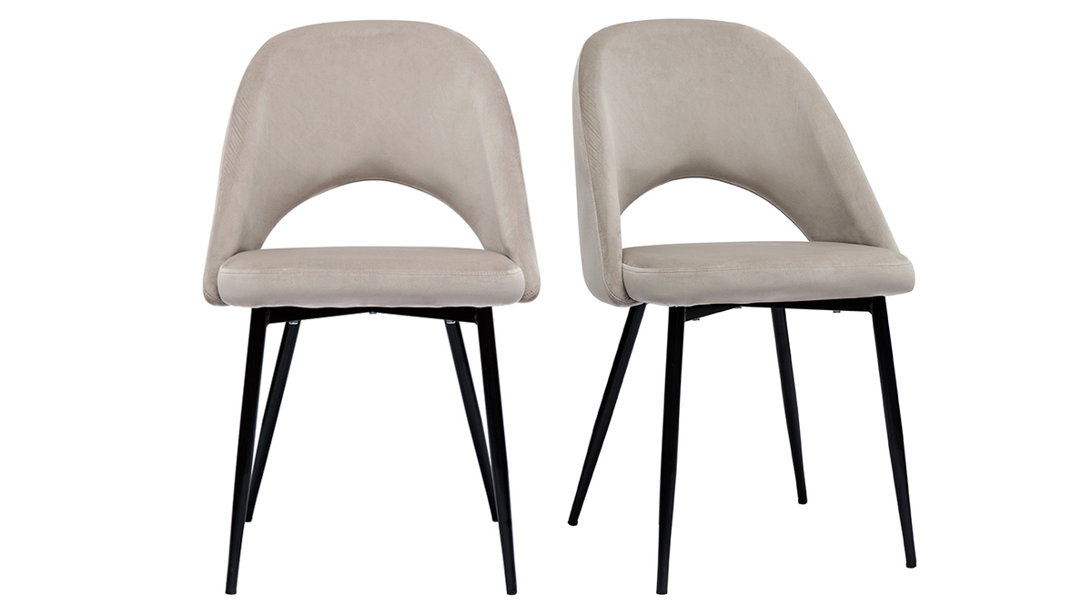 Set de 2 sillas de terciopelo color topo con patas de metal COSETTE