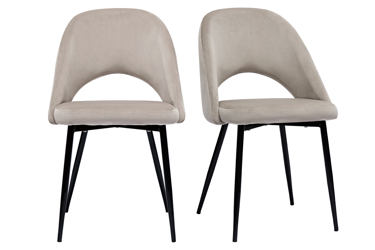 Set de 2 sillas de terciopelo color topo con patas de metal COSETTE