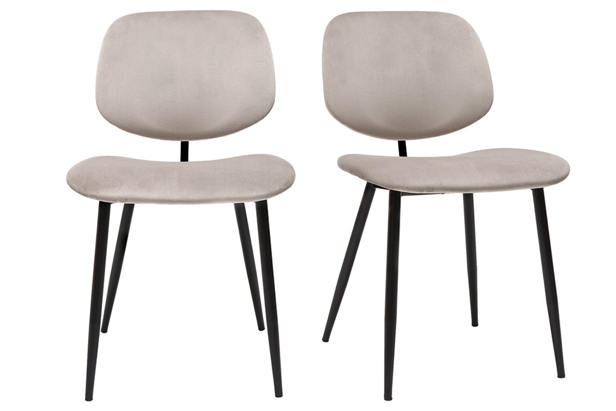 Set de 2sillas de terciopelo color topo y metal negro TOBIAS