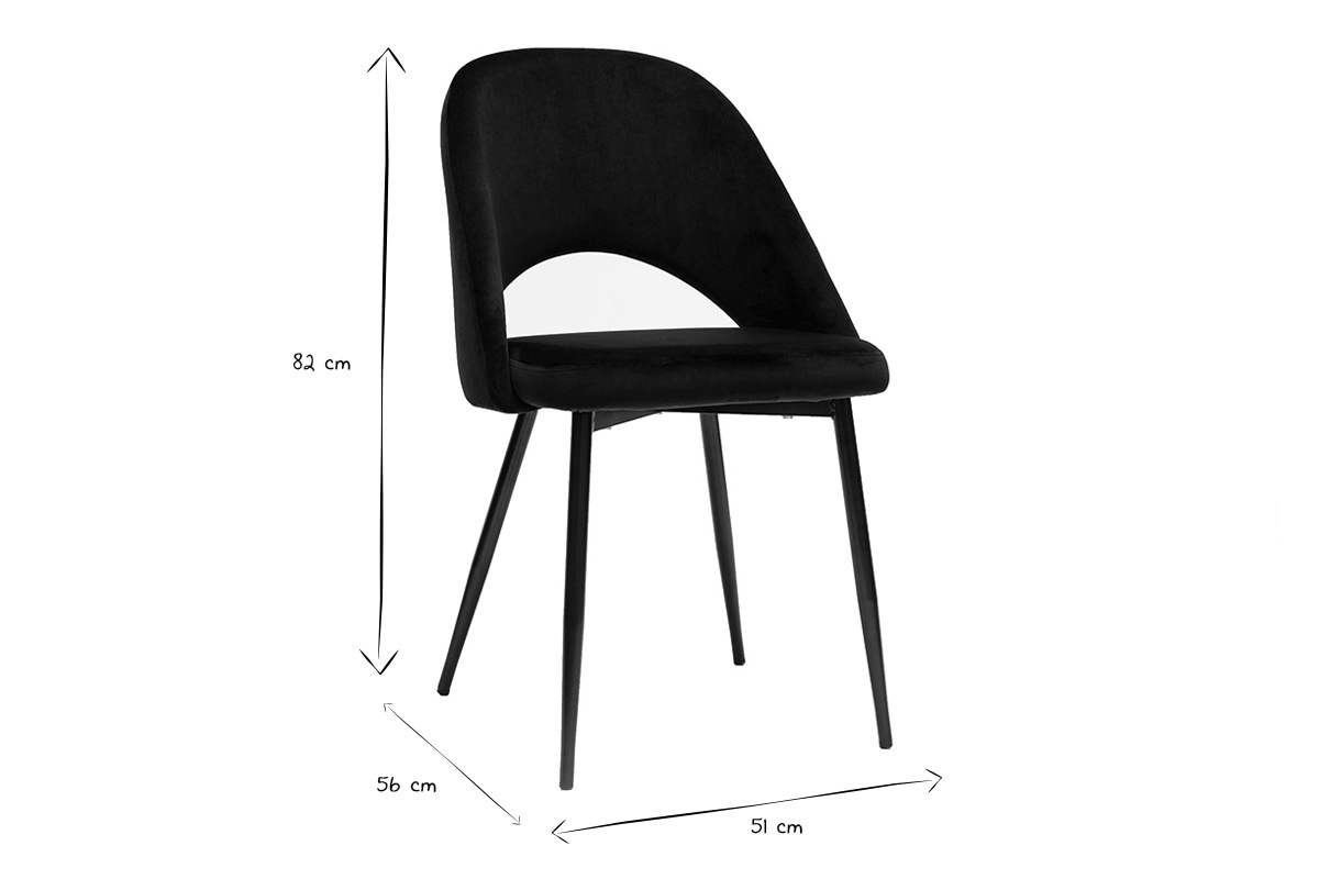 Set de 2 sillas de terciopelo negro con patas de metal COSETTE