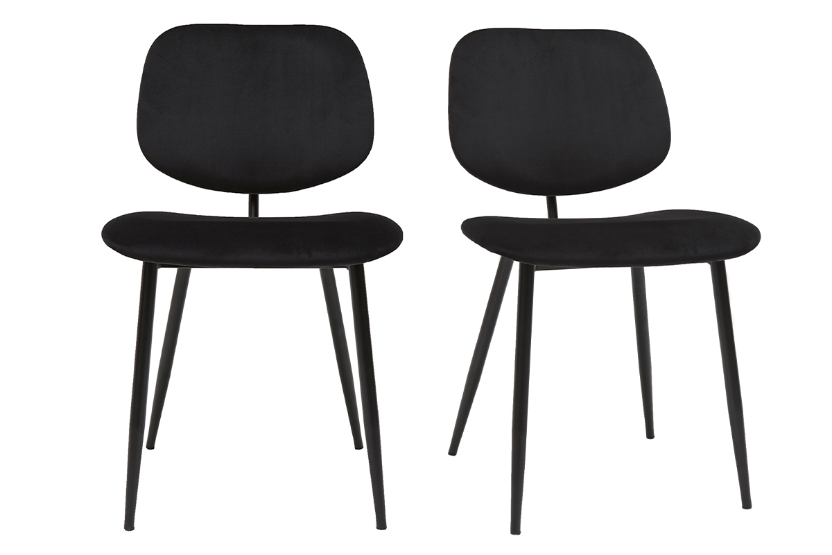 Set de 2sillas de terciopelo negro y metal negro TOBIAS