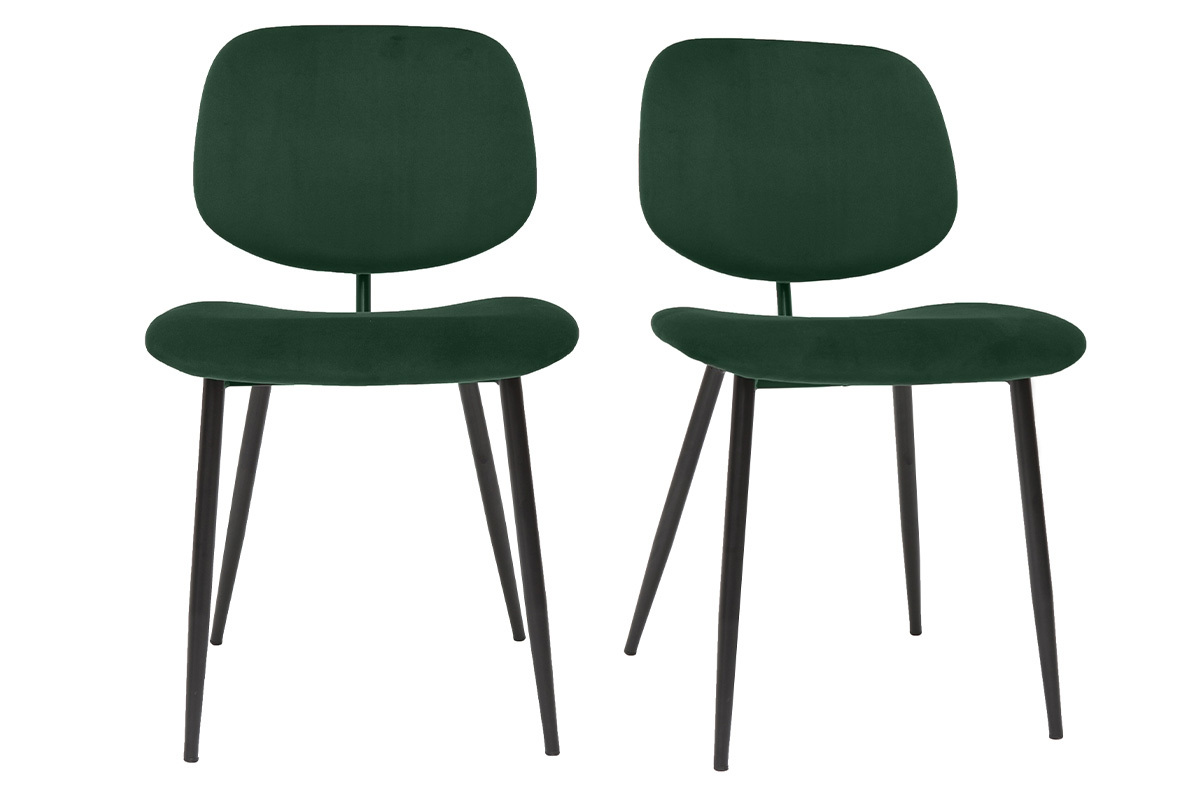 Set de 2sillas de terciopelo verde y metal negro TOBIAS