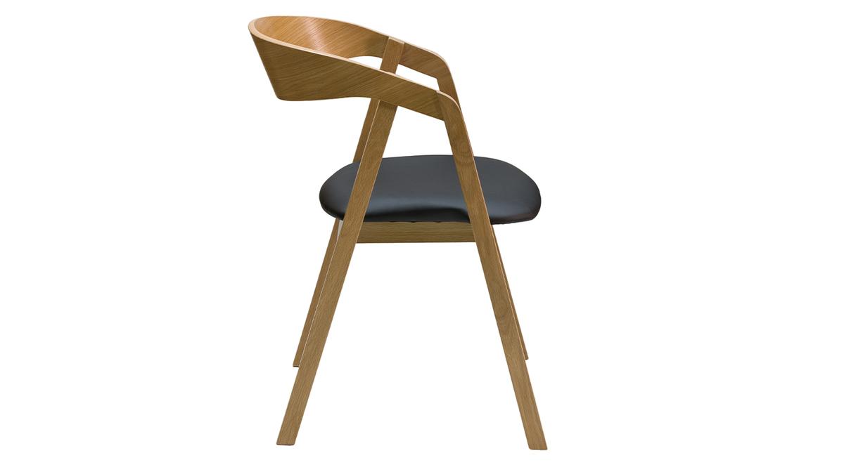 Set de 2 sillas nrdicas apilables de madera clara de roble macizo y asiento negro LOVA