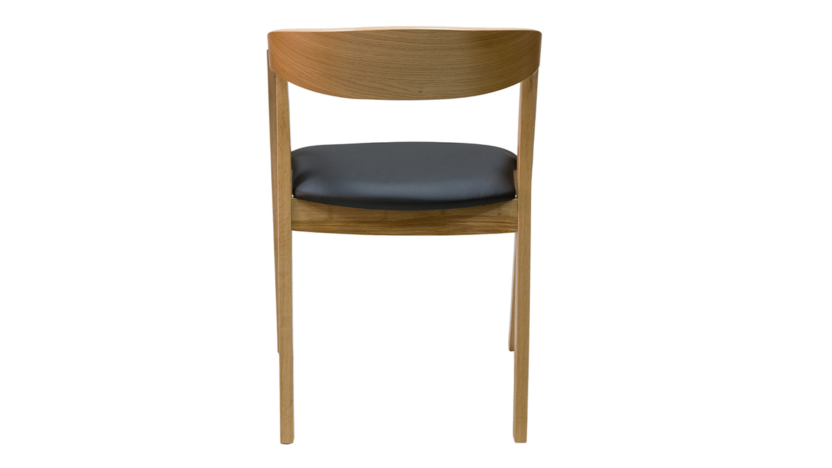 Set de 2 sillas nrdicas apilables de madera clara de roble macizo y asiento negro LOVA