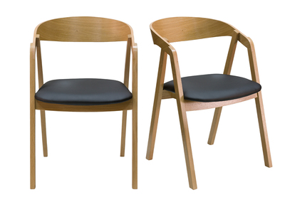 Set de 2 sillas nórdicas apilables de madera clara de roble macizo y asiento negro LOVA