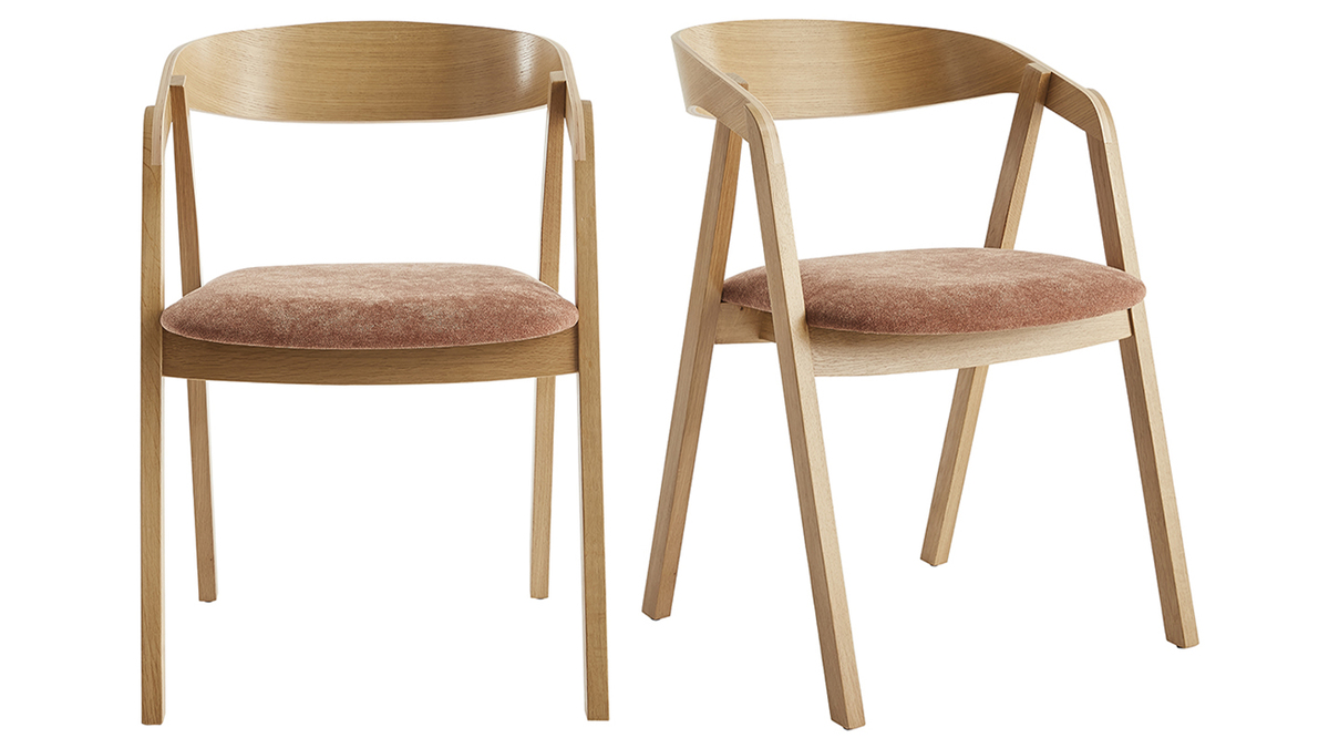 Set de 2 sillas nrdicas apilables de roble macizo y tejido efecto aterciopelado texturizado terracota LOVA