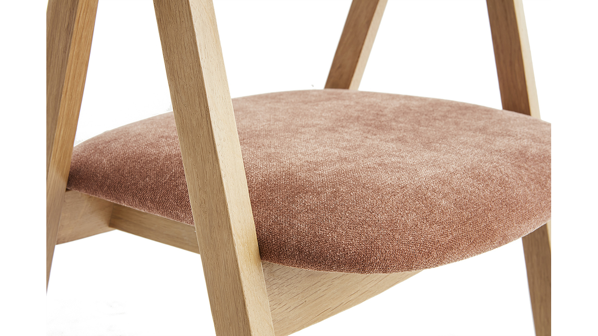Set de 2 sillas nrdicas apilables de roble macizo y tejido efecto aterciopelado texturizado terracota LOVA
