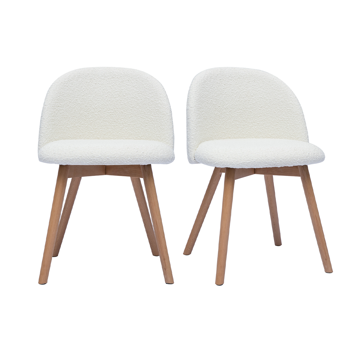 Set de 2 sillas nórdicas de borreguillo blanco y madera clara maciza CELESTE